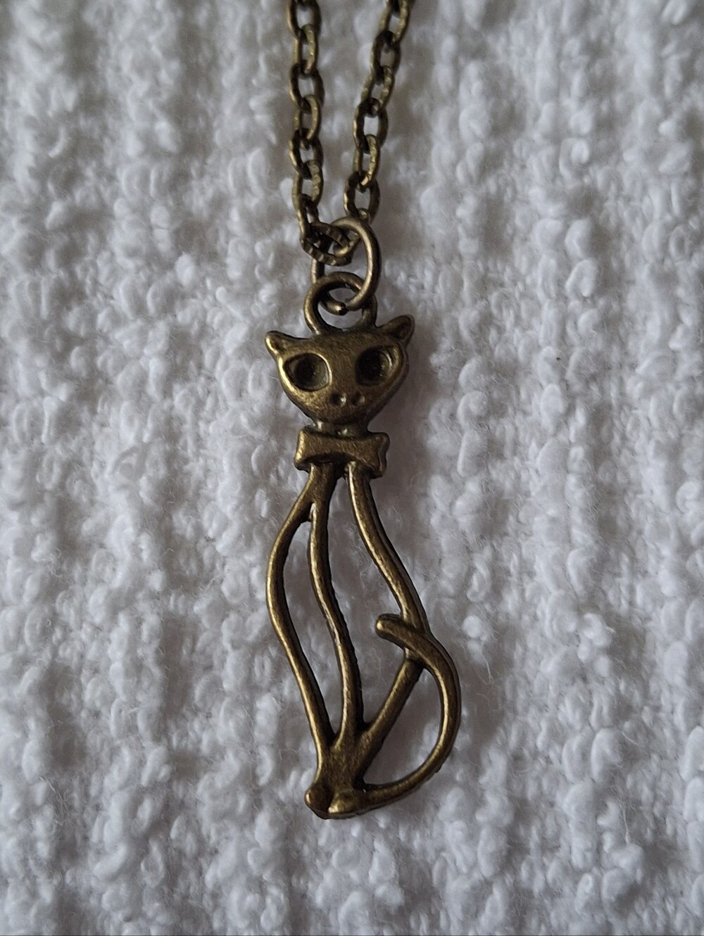 Bronze Cat Pendant With 18" Necklace - Elegant Cat Charm
